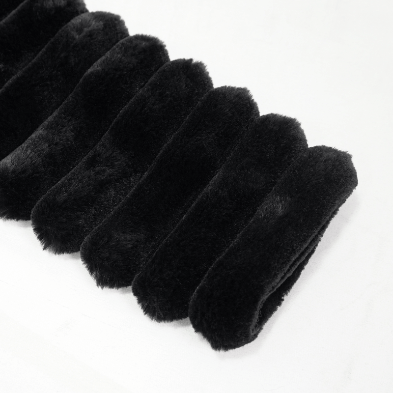 Close-up of soft black fur fabric showcasing plush texture for women's gothic hooded jackets.