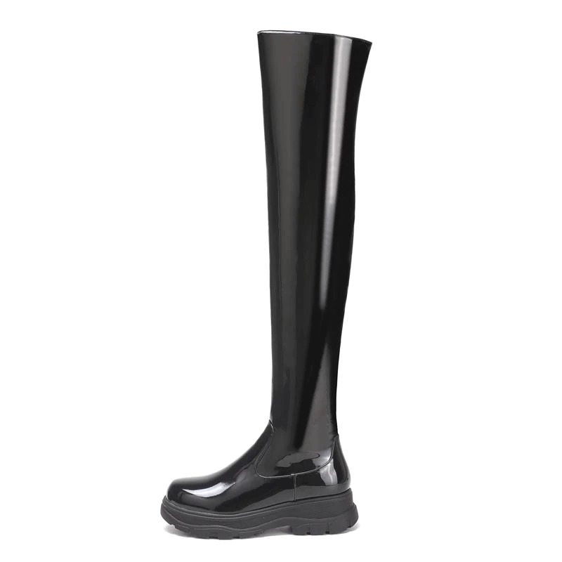 Women's Knee-High Boots / Fashion Zipper Leather Shoes / Female Black Stretch Boots - HARD'N'HEAVY