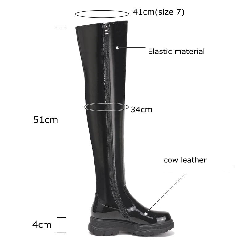 Women's Knee-High Boots / Fashion Zipper Leather Shoes / Female Black Stretch Boots - HARD'N'HEAVY