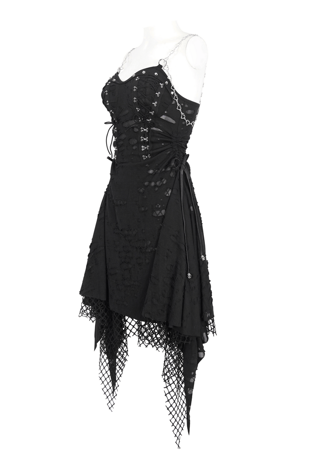 Vestido de mujer con cadenas de encaje y dobladillo asimétrico
