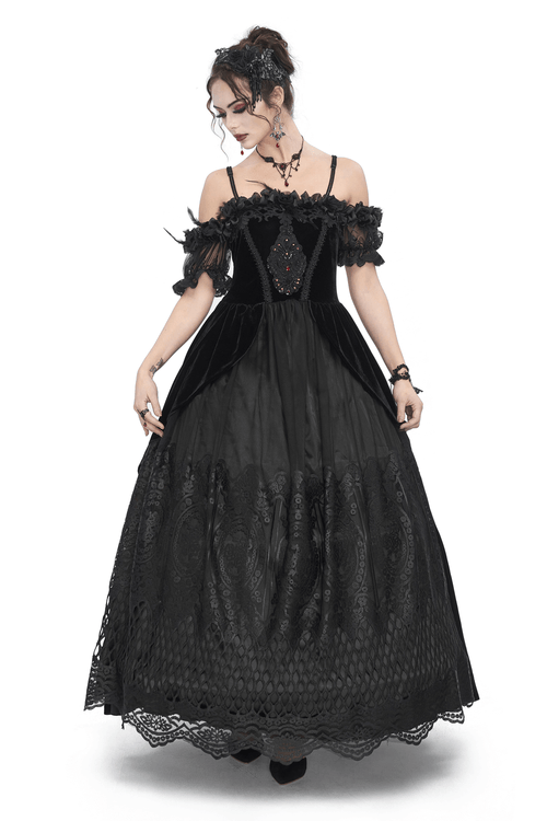 Women's Lace Gorgeous Dress with Feather Short Sleeves