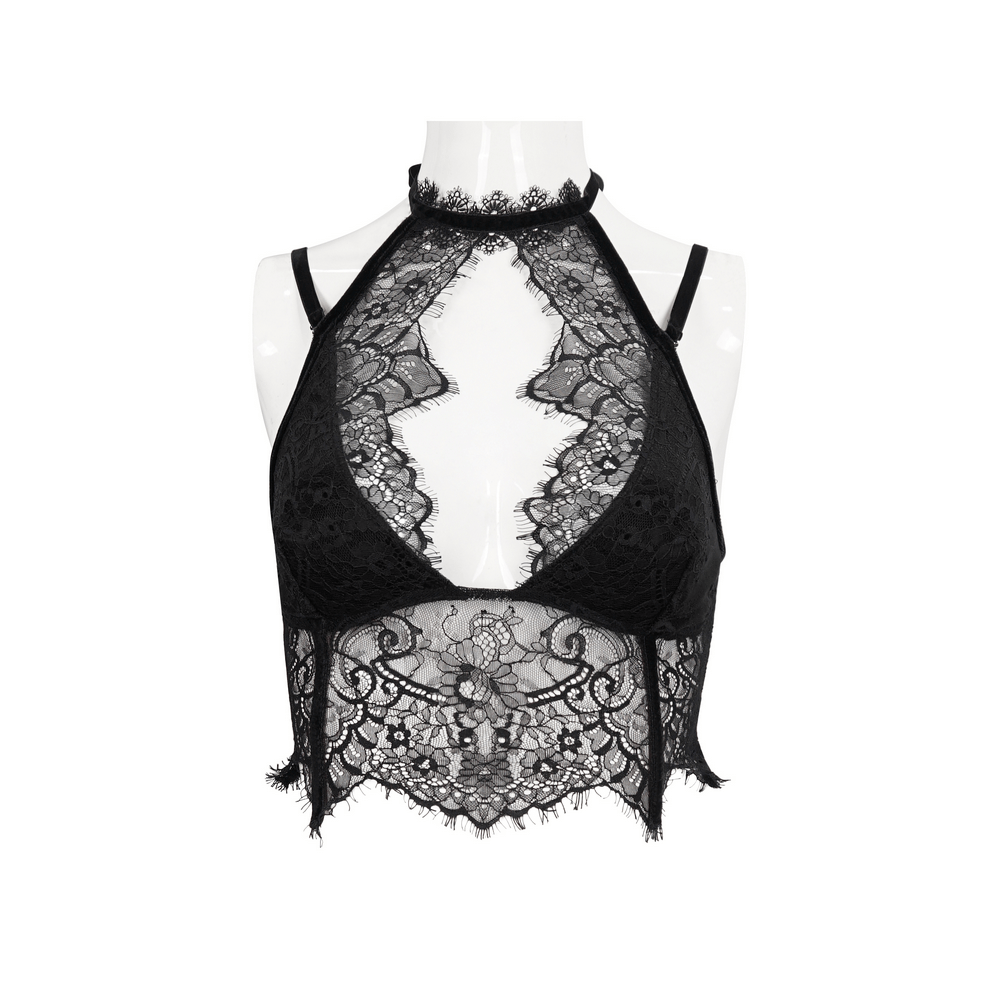 Women's Lace Halter Crop Top With Choker Neckline Detail
