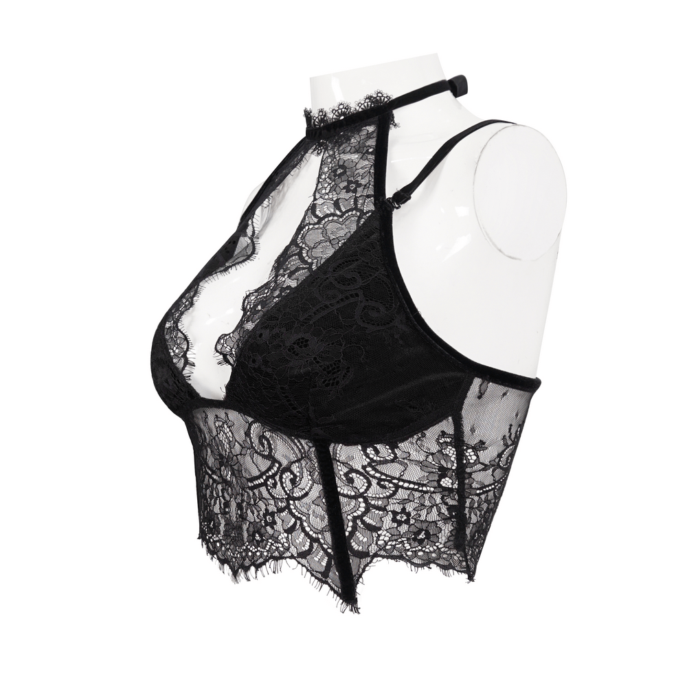 Women's Lace Halter Crop Top With Choker Neckline Detail