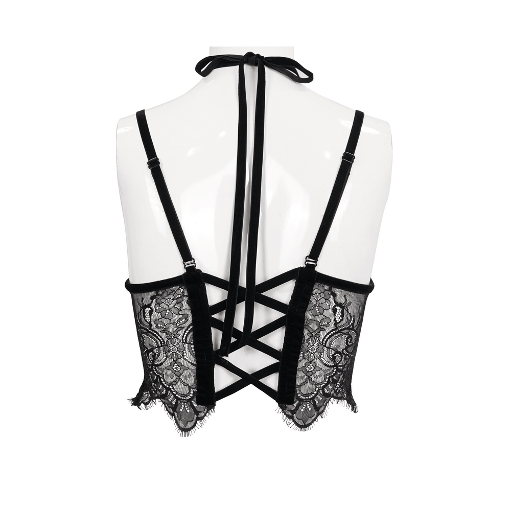 Women's Lace Halter Crop Top With Choker Neckline Detail