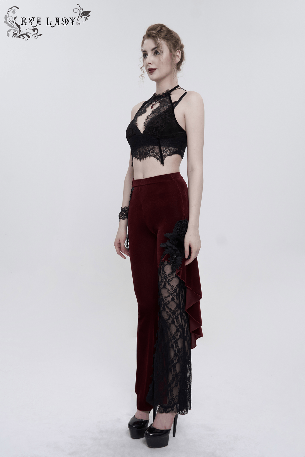 Women's Lace Halter Crop Top With Choker Neckline Detail