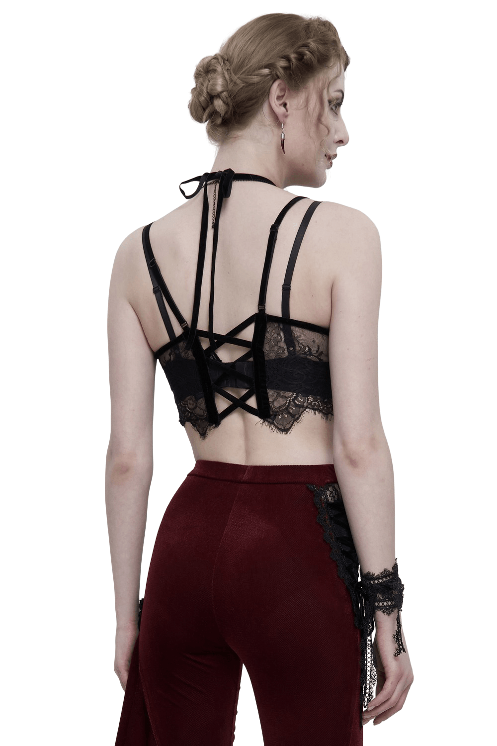 Women's Lace Halter Crop Top With Choker Neckline Detail