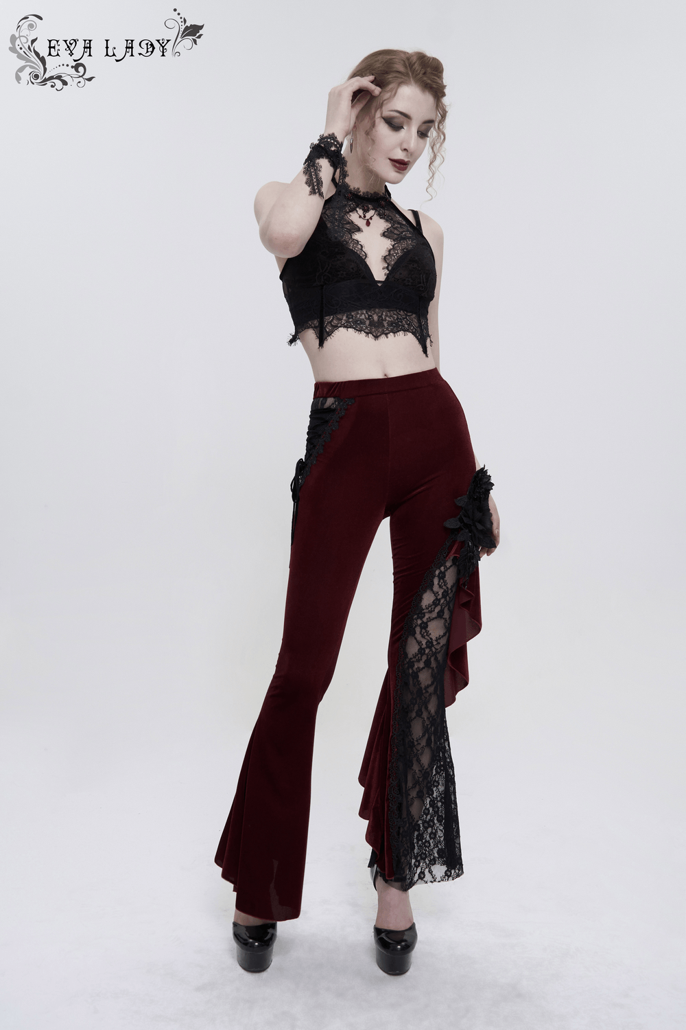 Women's Lace Halter Crop Top With Choker Neckline Detail