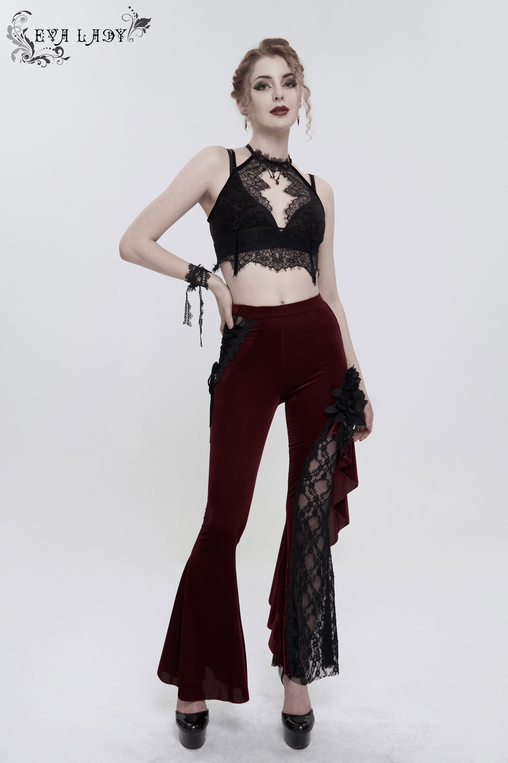 Women's Lace Halter Crop Top With Choker Neckline Detail