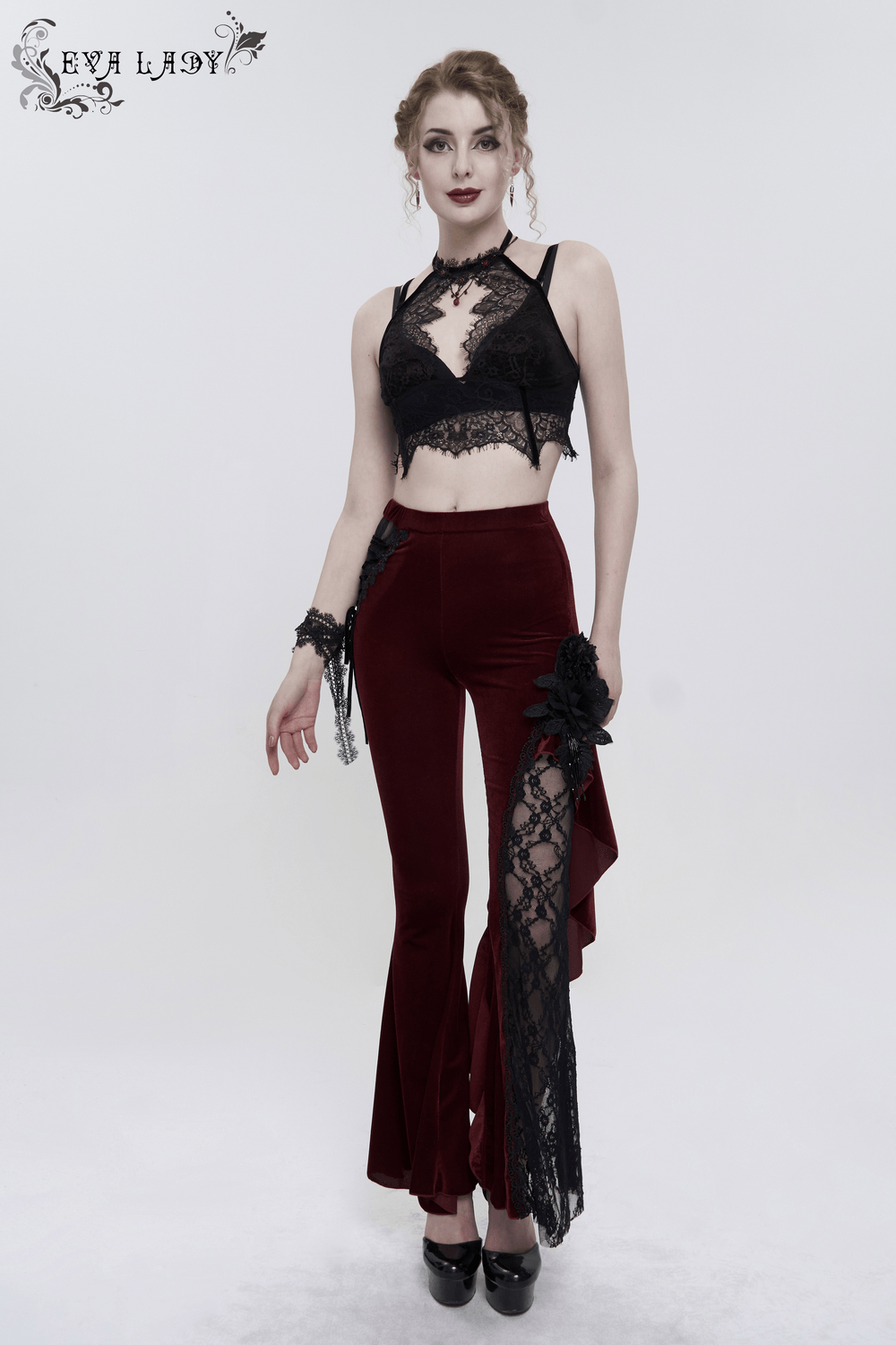 Women's Lace Halter Crop Top With Choker Neckline Detail