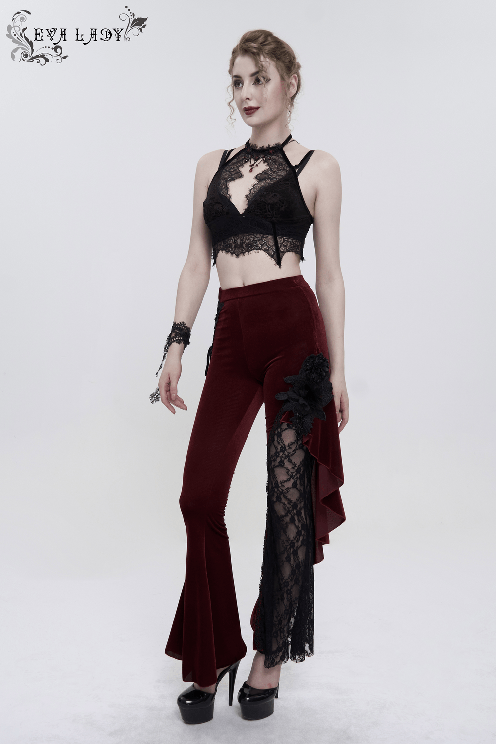 Women's Lace Halter Crop Top With Choker Neckline Detail