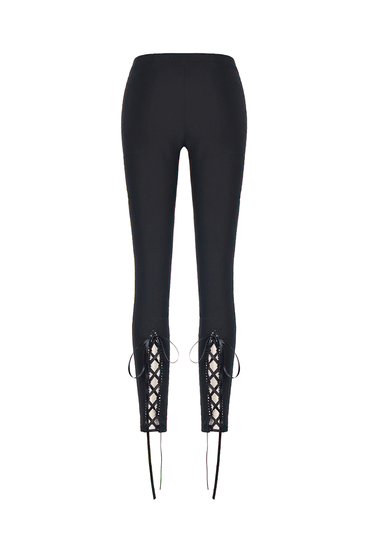 Women's Lace Insert Stretch Leggings with Lace-up