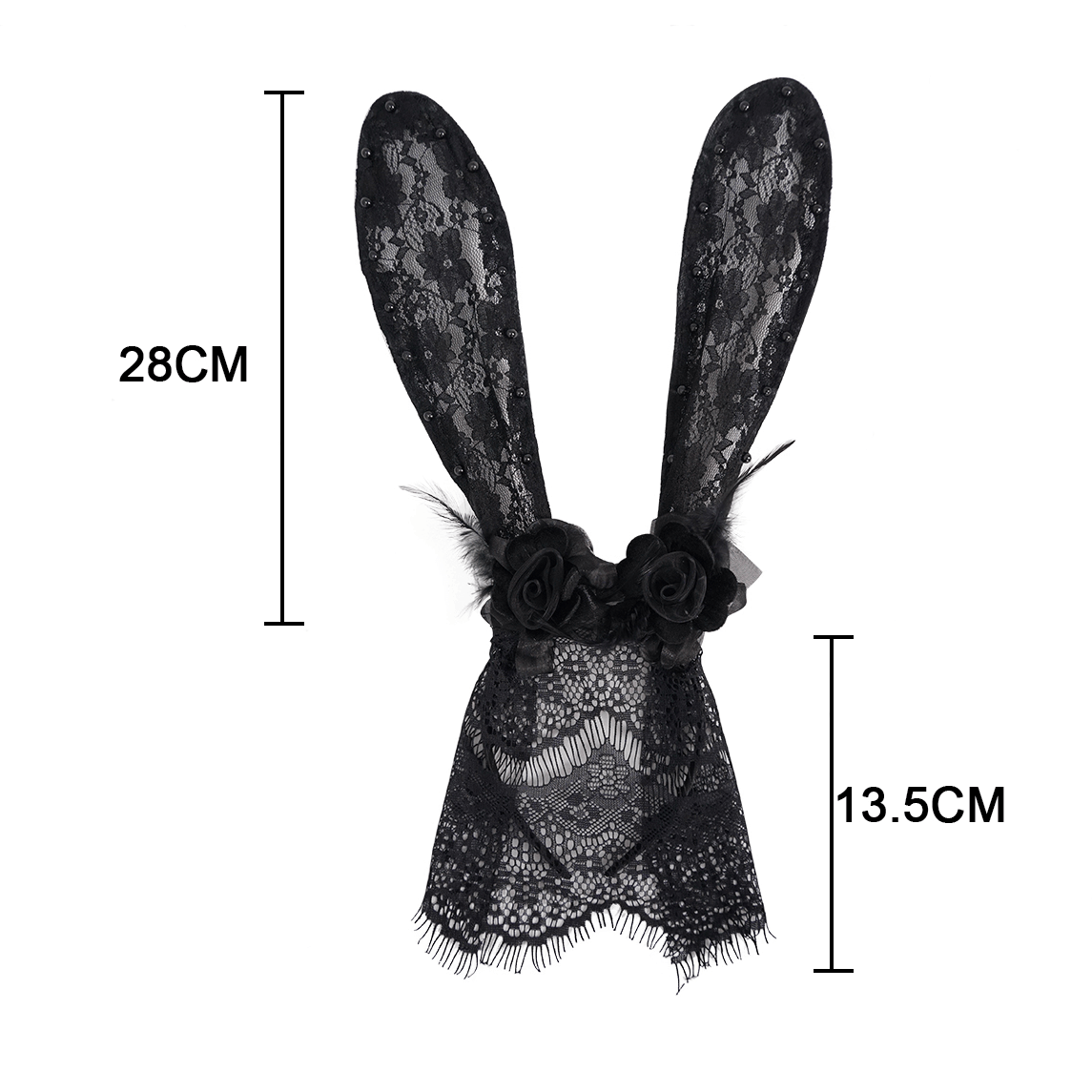 Women's black lace rabbit ears headdress with face mask, gothic style accessory for edgy outfits.