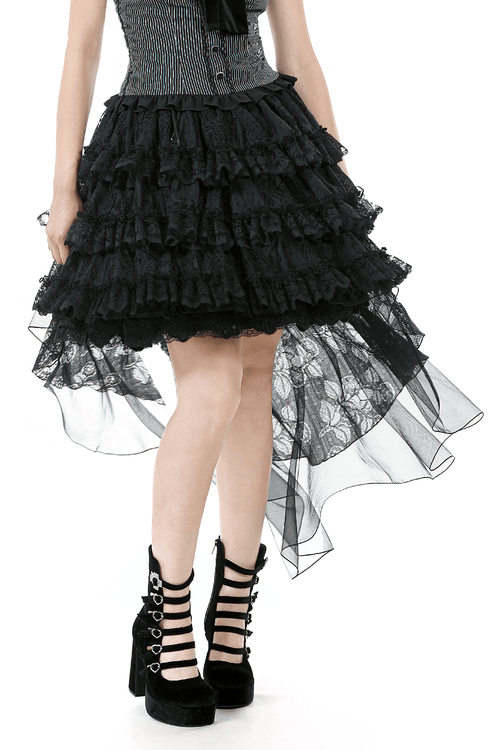 Damen Spitzen Rüschen High-Low Rock mit transparenten Schichten