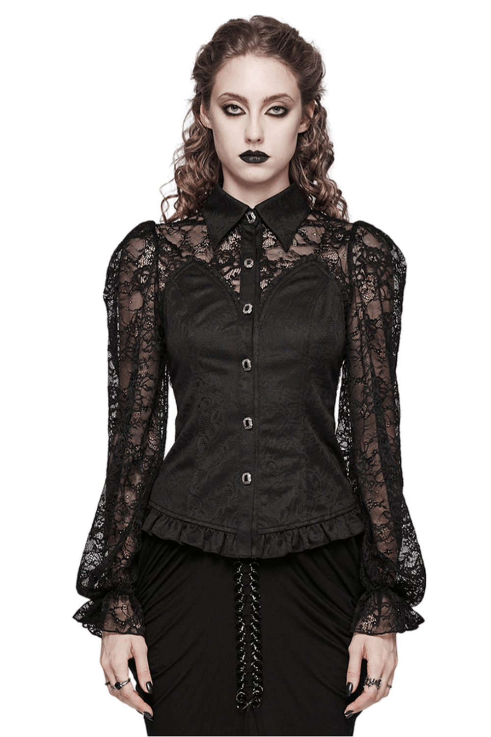Women's Lace Sleeve Gothic Blouse with Dark Weave