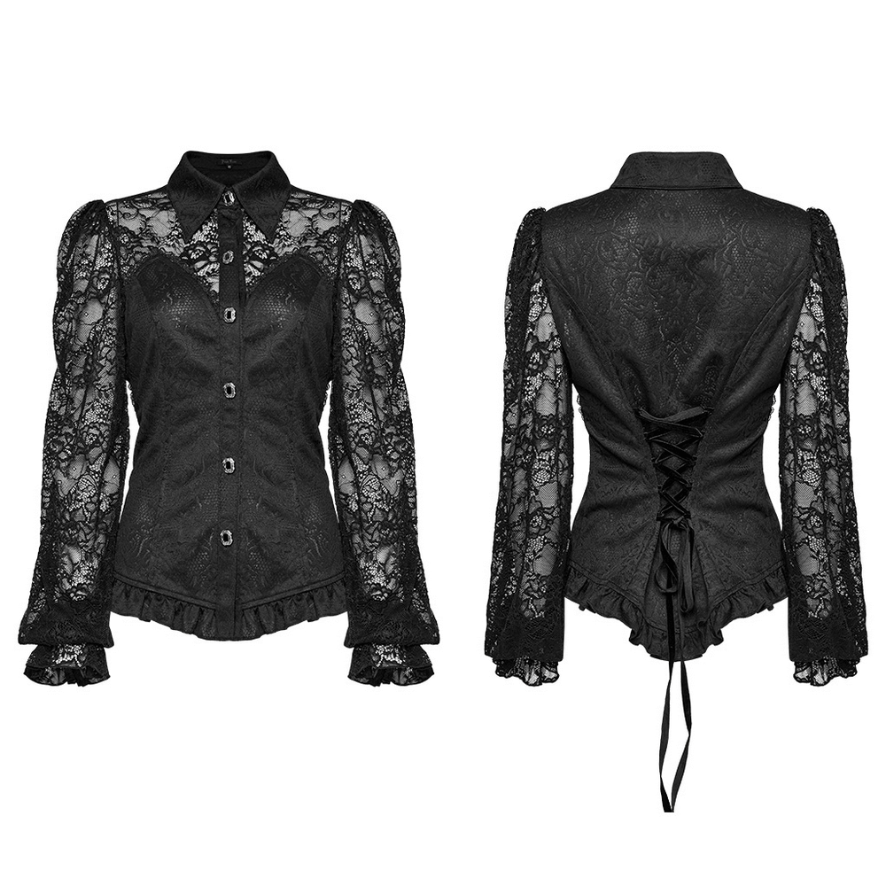 Women's Lace Sleeve Gothic Blouse with Dark Weave
