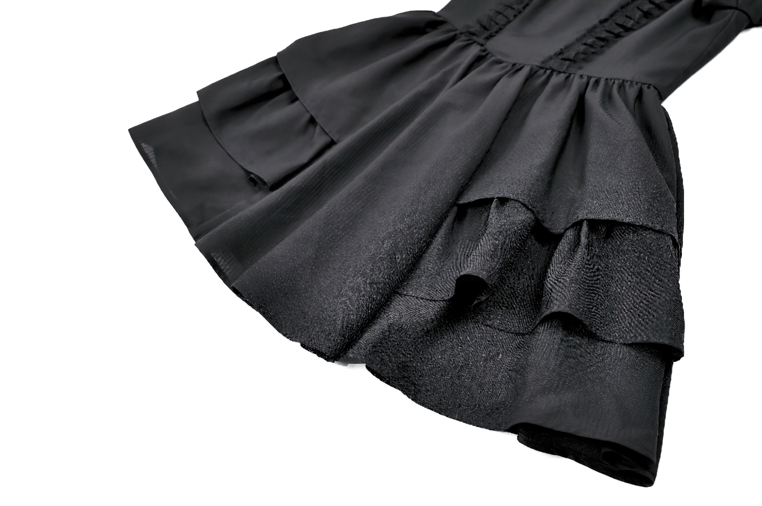 Women's Lace Trim Bat Pendant Tiered Ruffle Skater Dress, gothic black mini dress with tiered ruffles and lace trim