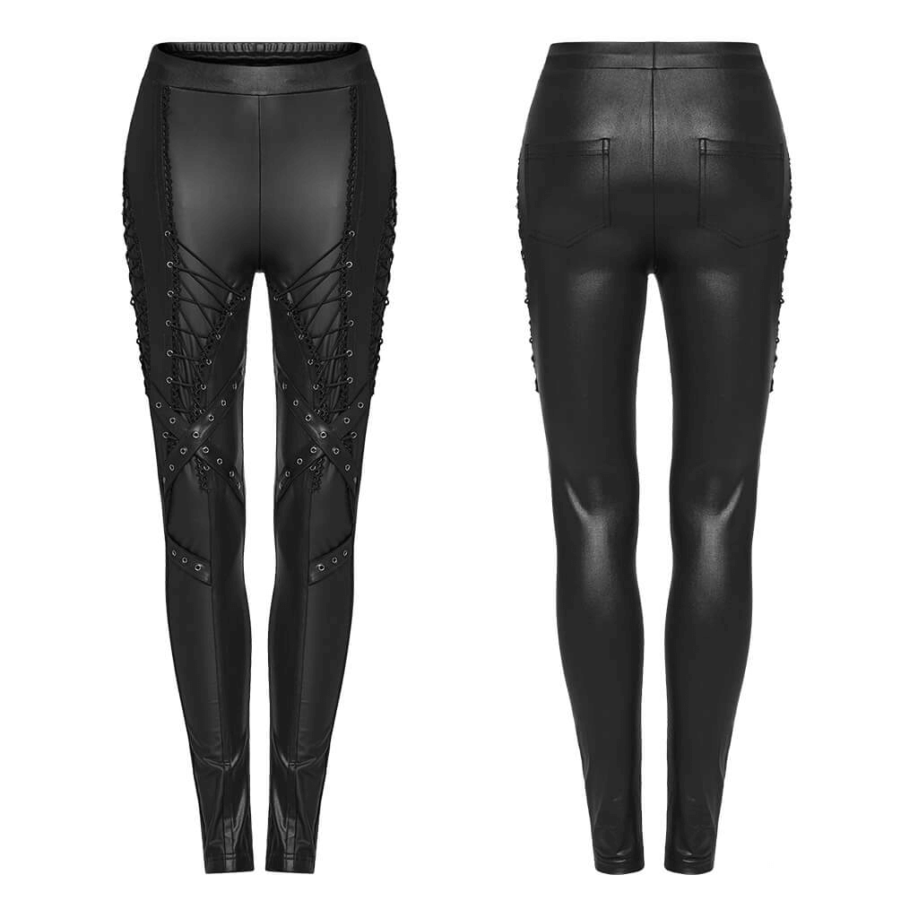 Women's LaceUp Faux Leather Slim Fit Punk Style Pants