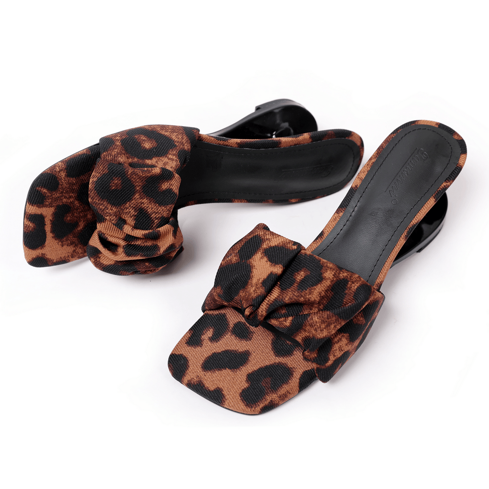 Women's Leopard Print Bow Sculptural Heel Slide Sandals