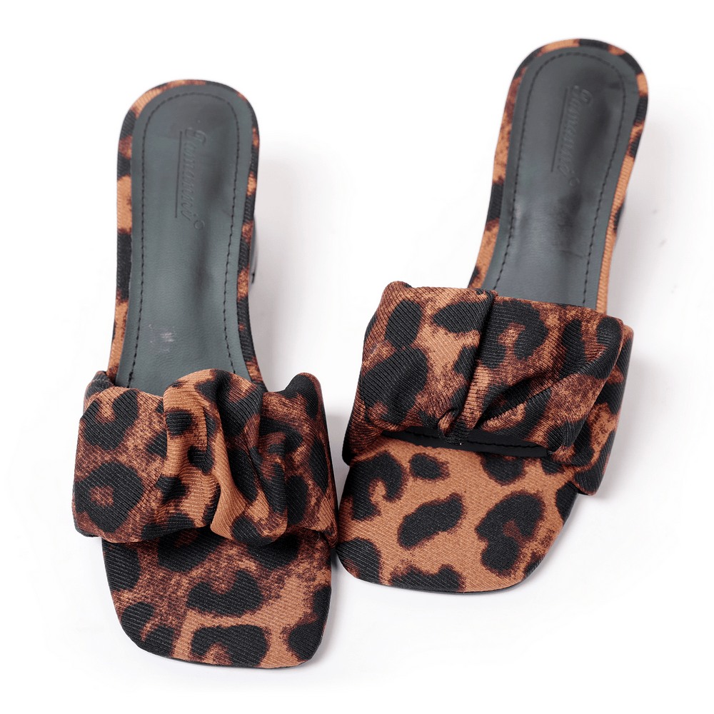 Women's Leopard Print Bow Sculptural Heel Slide Sandals