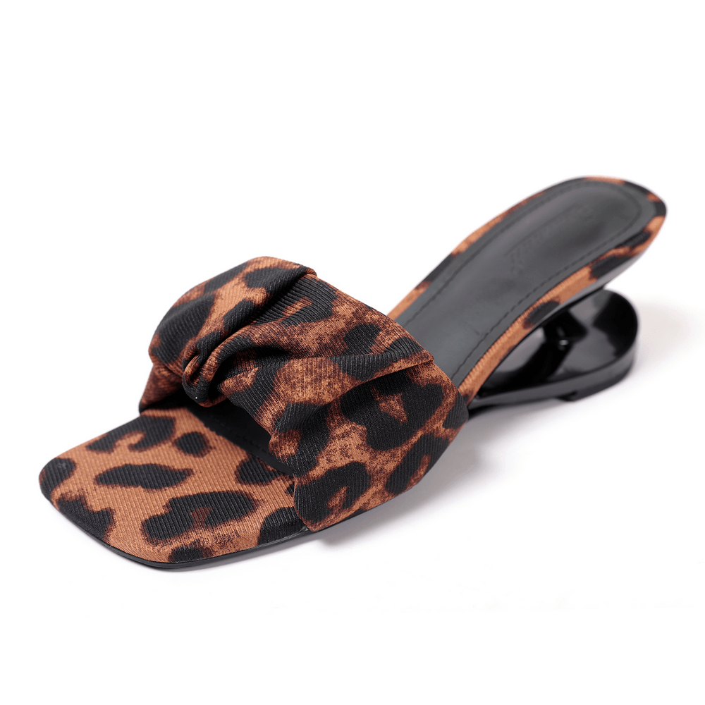 Women's Leopard Print Bow Sculptural Heel Slide Sandals