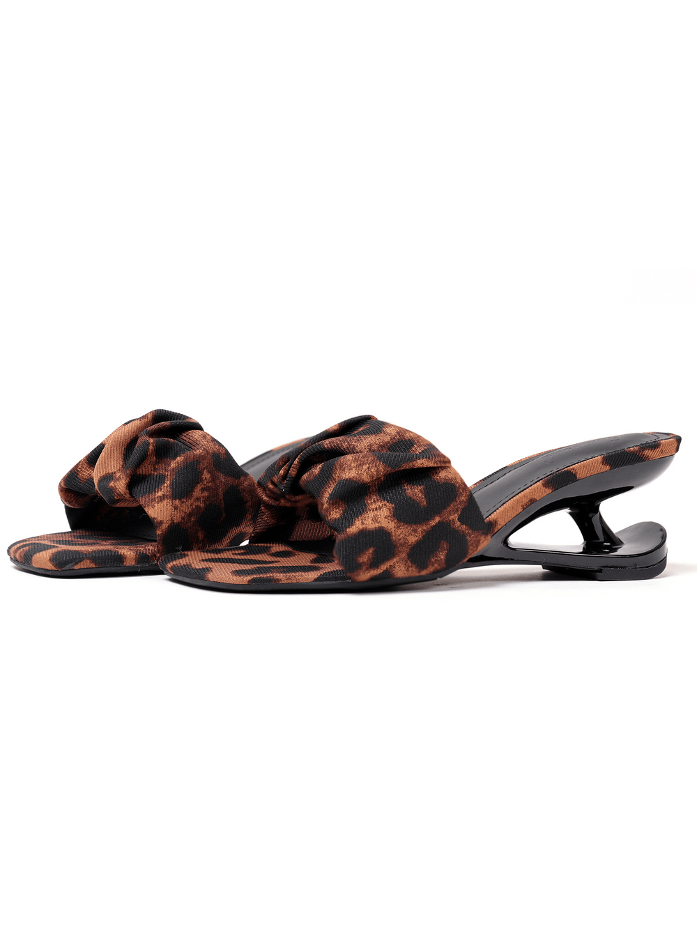 Women's Leopard Print Bow Sculptural Heel Slide Sandals