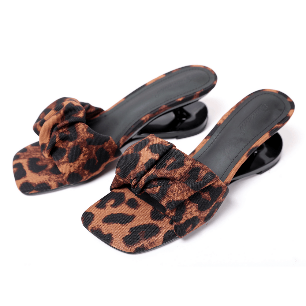 Women's Leopard Print Bow Sculptural Heel Slide Sandals