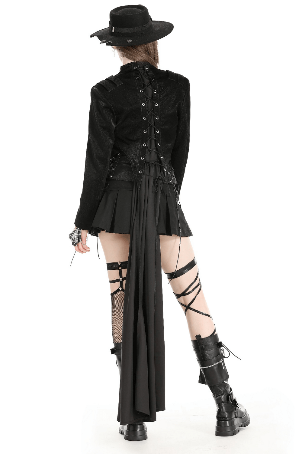 Women's Long Black Gothic-Inspired Cape with Laces Back