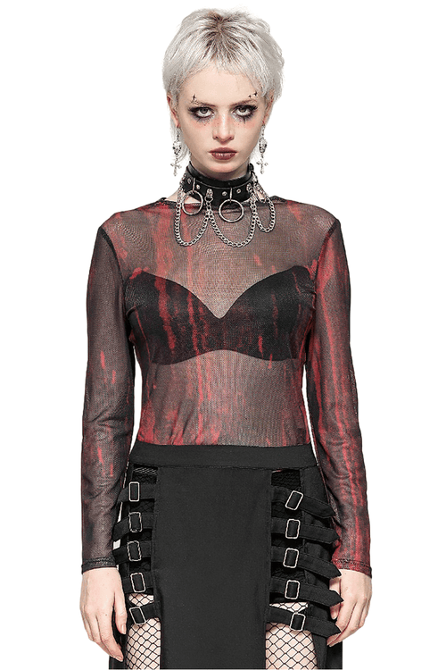 Women's Long Sleeved Sheer Mesh Top in Bold Style