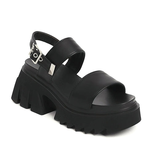 Chaussures épaisses à plateforme de luxe pour femmes / sandales à sangle à boucle d'été à la mode