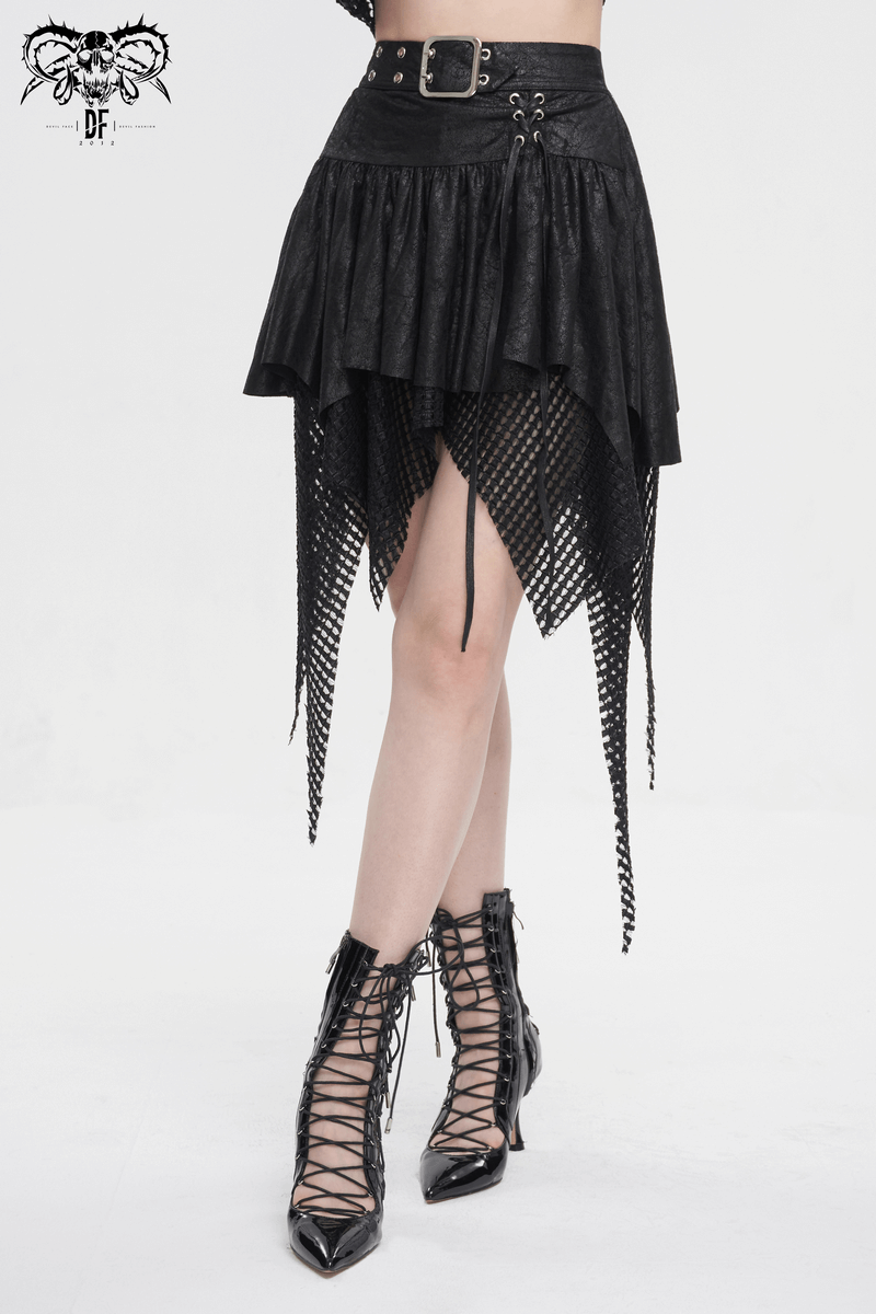 Women's Mesh Splice Irregular Skirt With Buckle - HARD'N'HEAVY