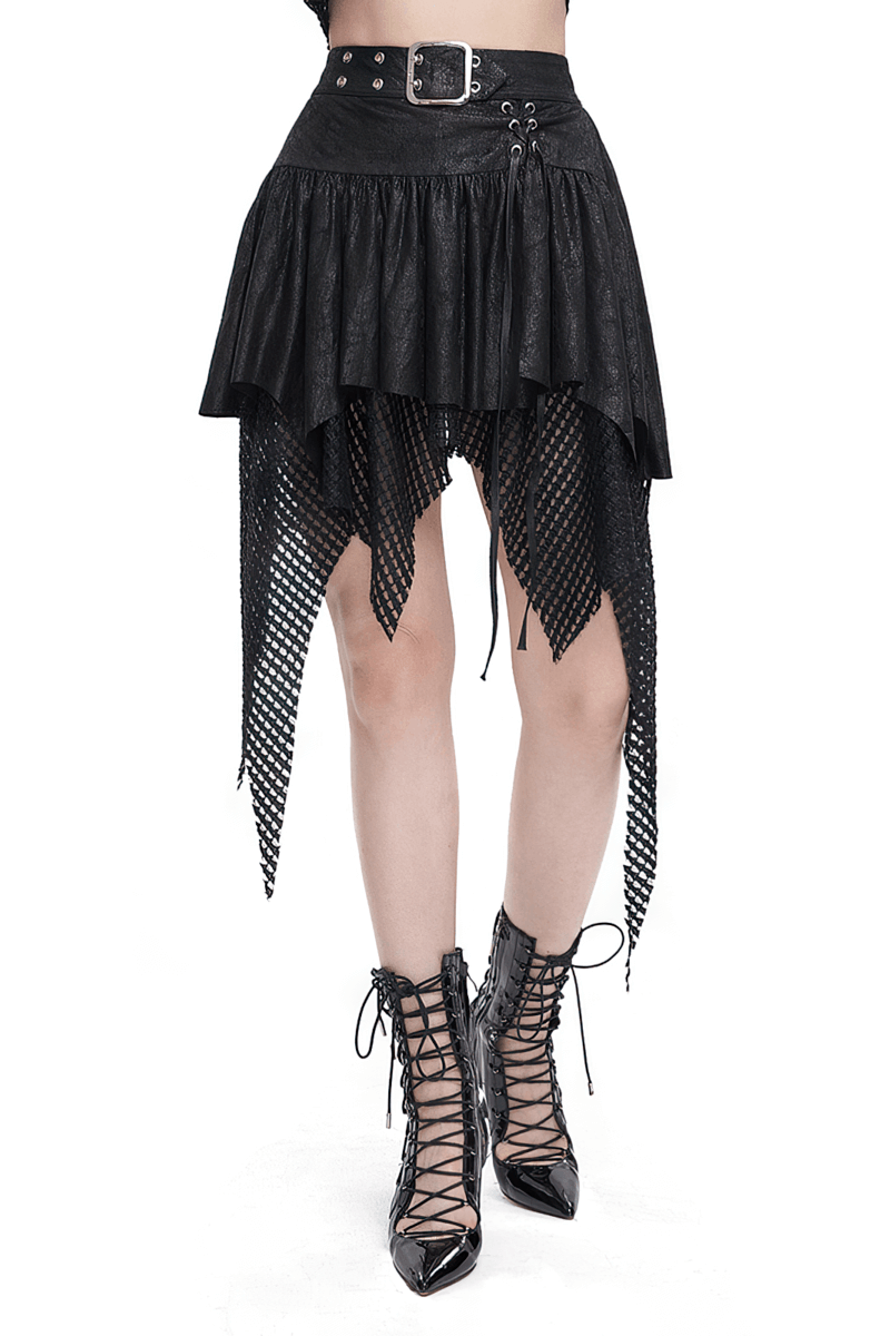 Women's Mesh Splice Irregular Skirt With Buckle