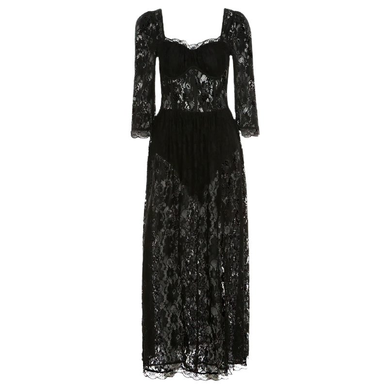 Women's Party Sexy Black Lace Long Dress / Elegant Ladies Fashion - HARD'N'HEAVY