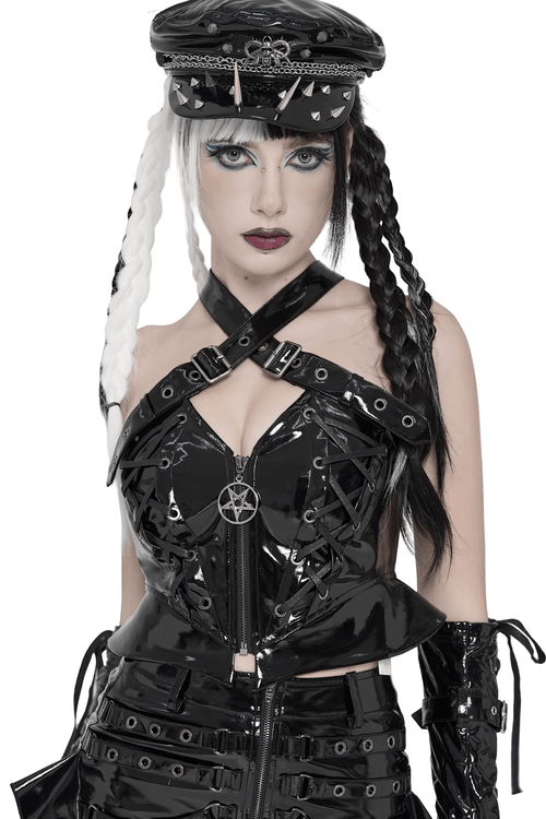 Women's Patent Gothic Harness Lace Up Corset Top