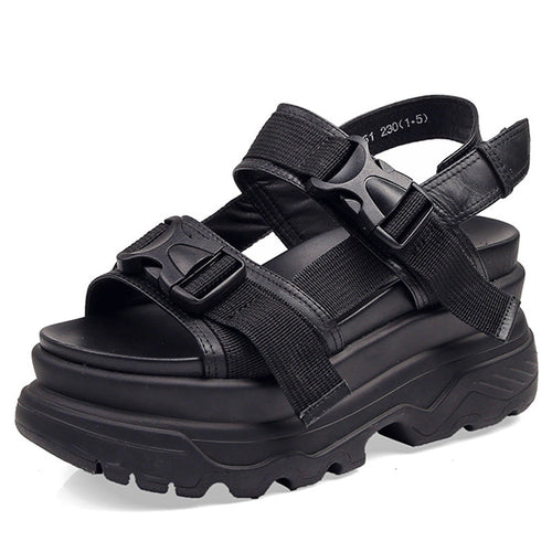 Damen-Plateau-Sandalen, Schuhe mit dicken Sohlen, Keilabsätze, Strand-Sandalen mit Schnalle 