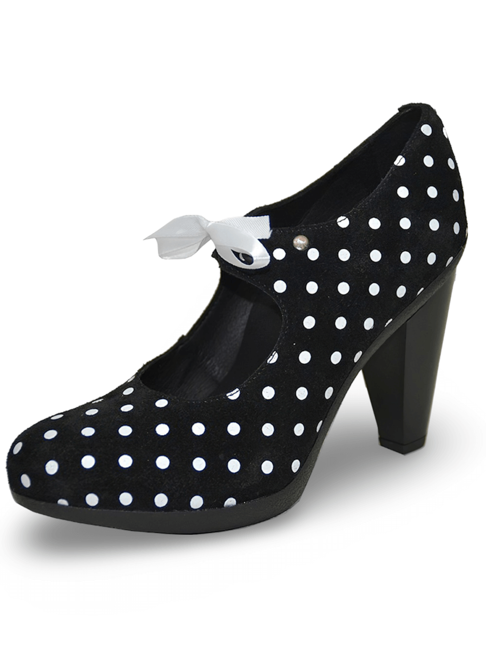 Women's Polka Dot Suede Pumps with Lace-Up Design