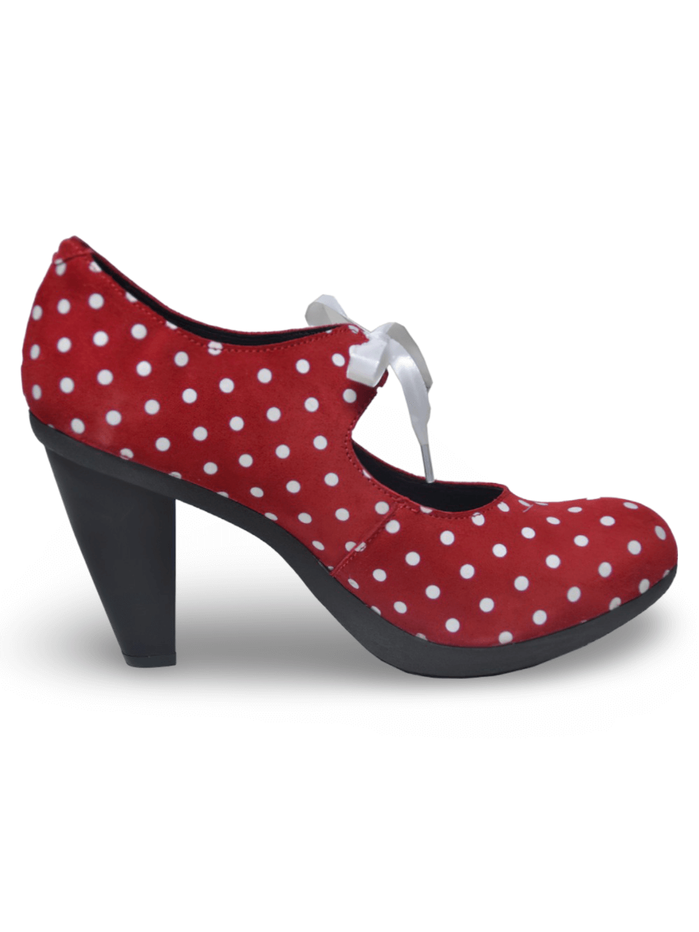 Women's Polka Dot Suede Pumps with Lace-Up Design