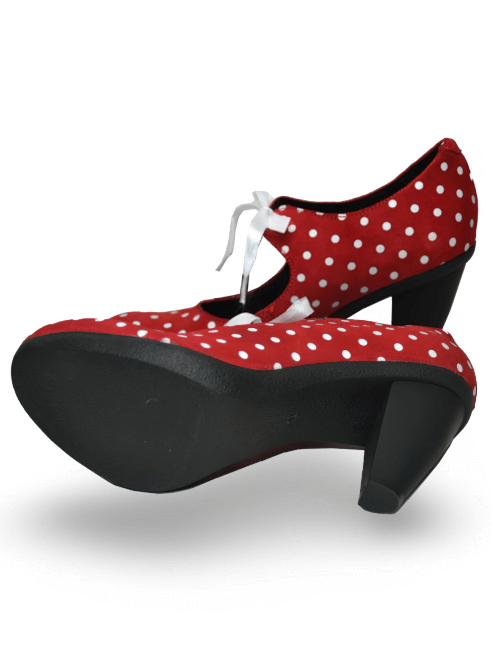 Women's Polka Dot Suede Pumps with Lace-Up Design