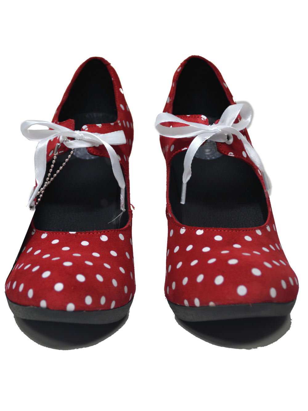 Women's Polka Dot Suede Pumps with Lace-Up Design