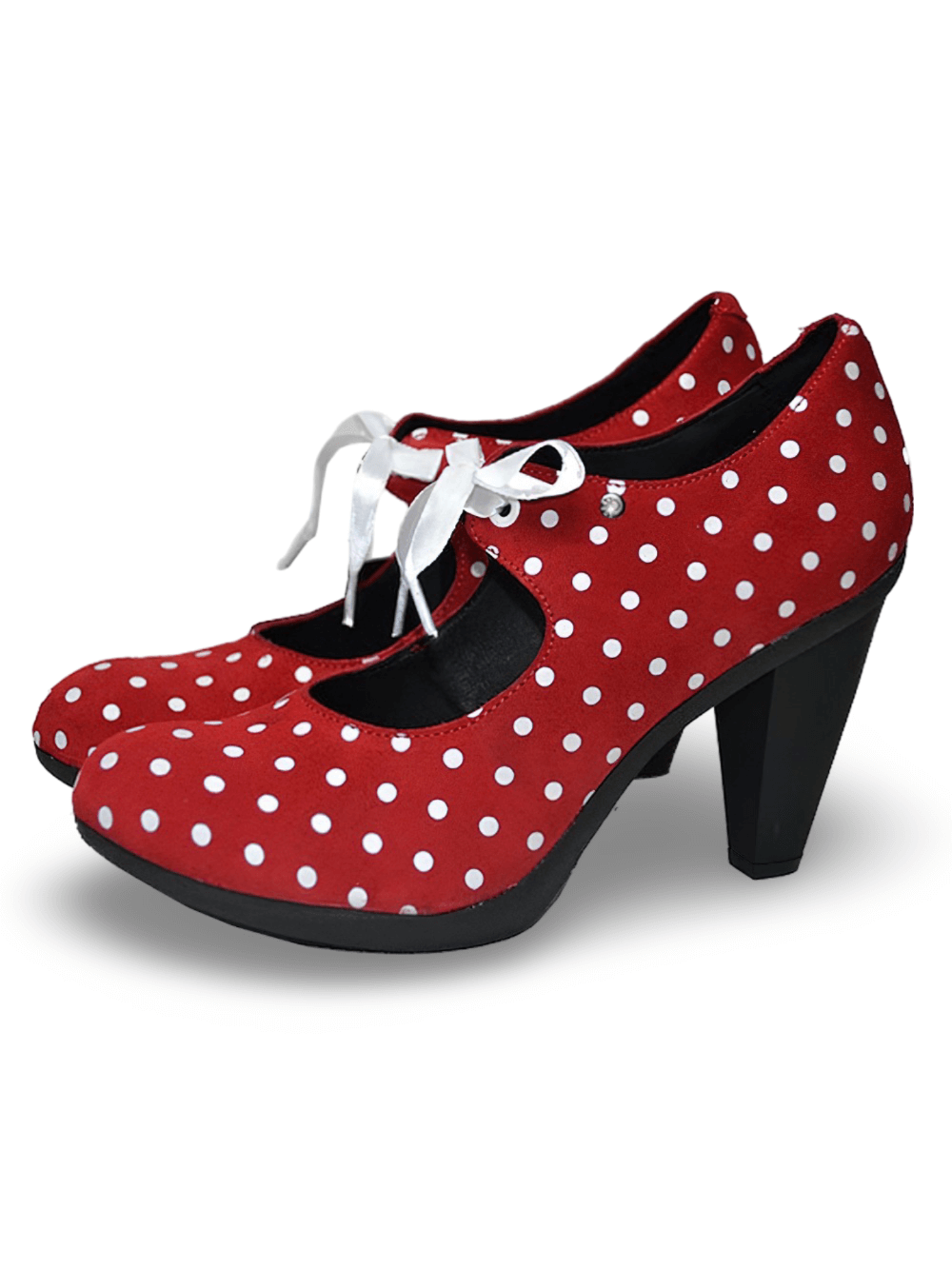 Women's Polka Dot Suede Pumps with Lace-Up Design