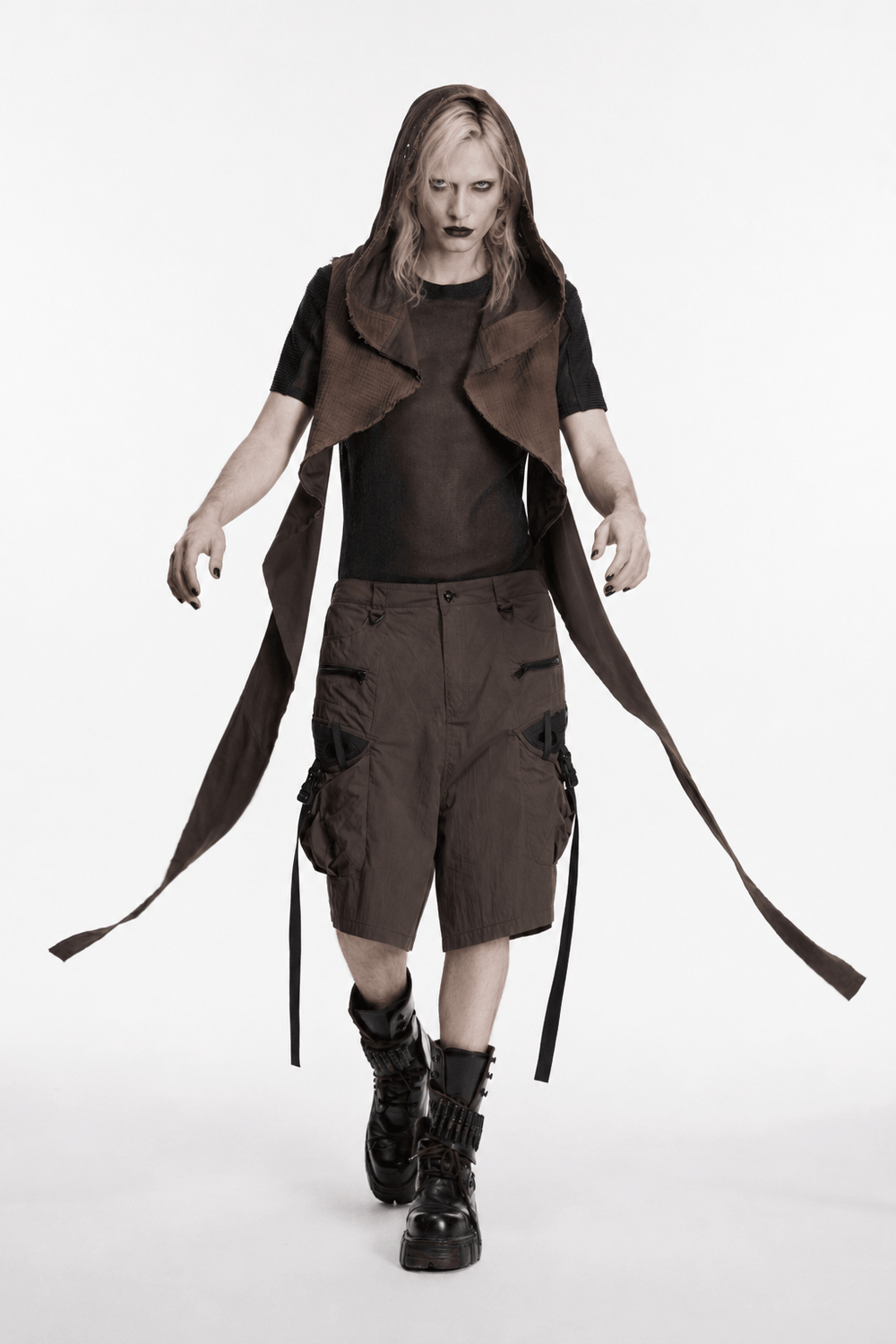 Womens Post Apocalyptic Hooded Sleeveless Cape Vest
