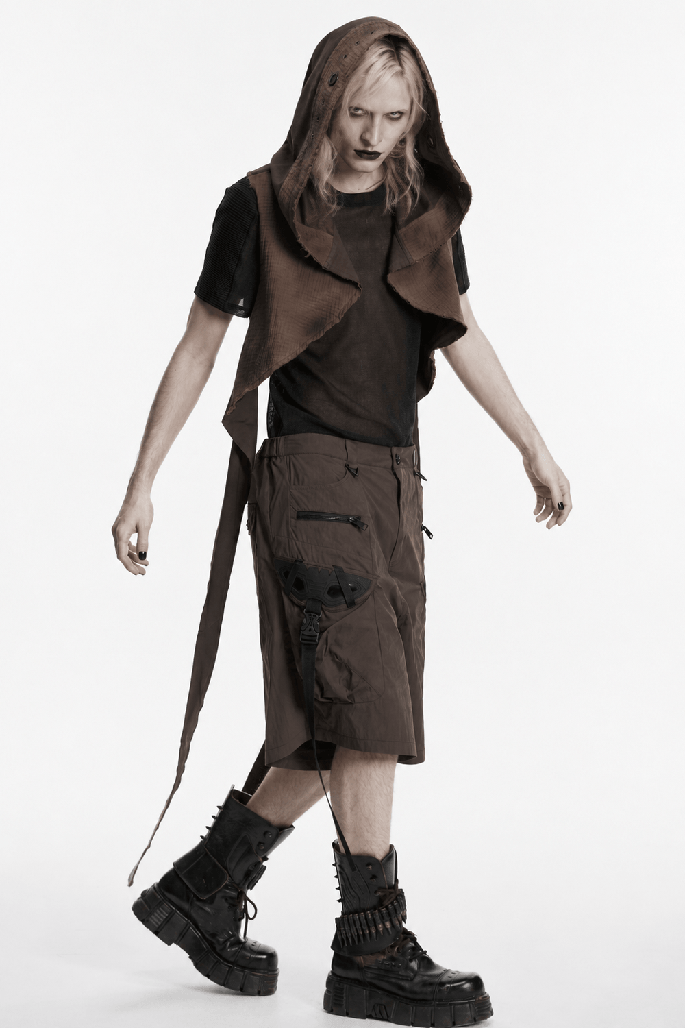Womens Post Apocalyptic Hooded Sleeveless Cape Vest