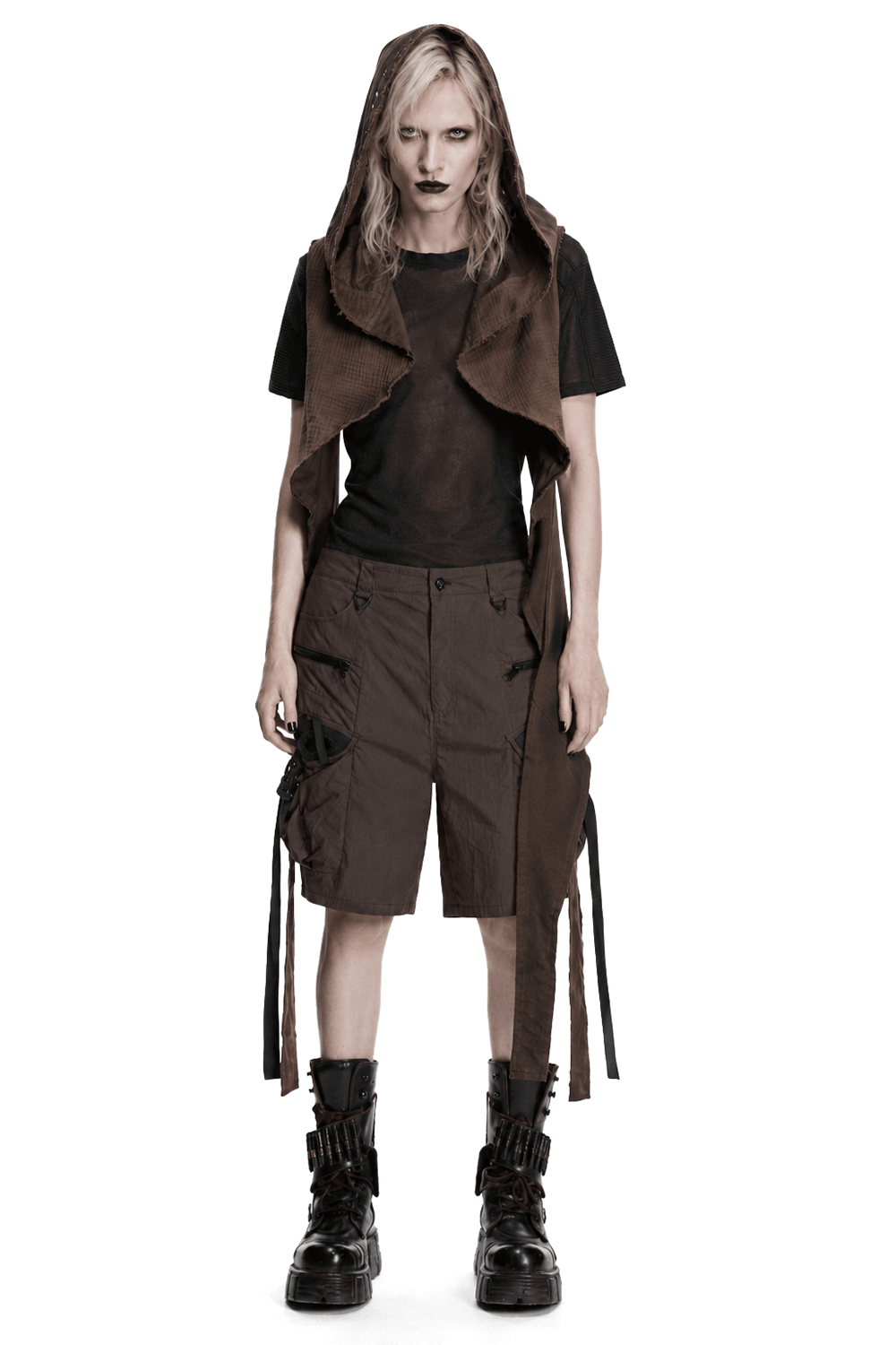 Womens Post Apocalyptic Hooded Sleeveless Cape Vest