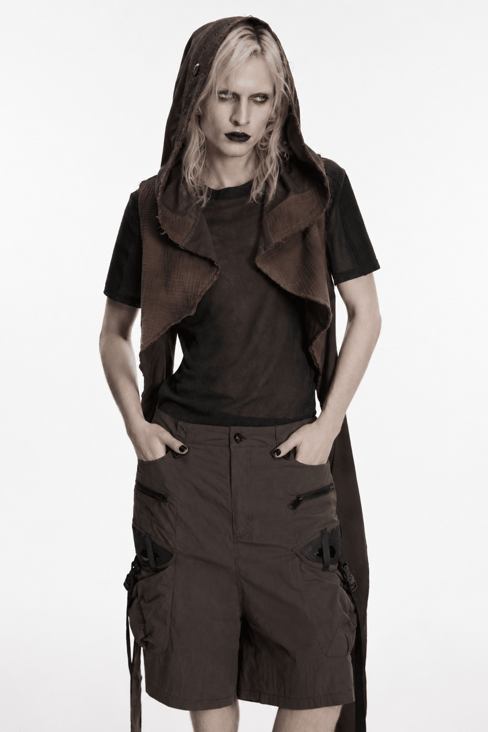 Womens Post Apocalyptic Hooded Sleeveless Cape Vest