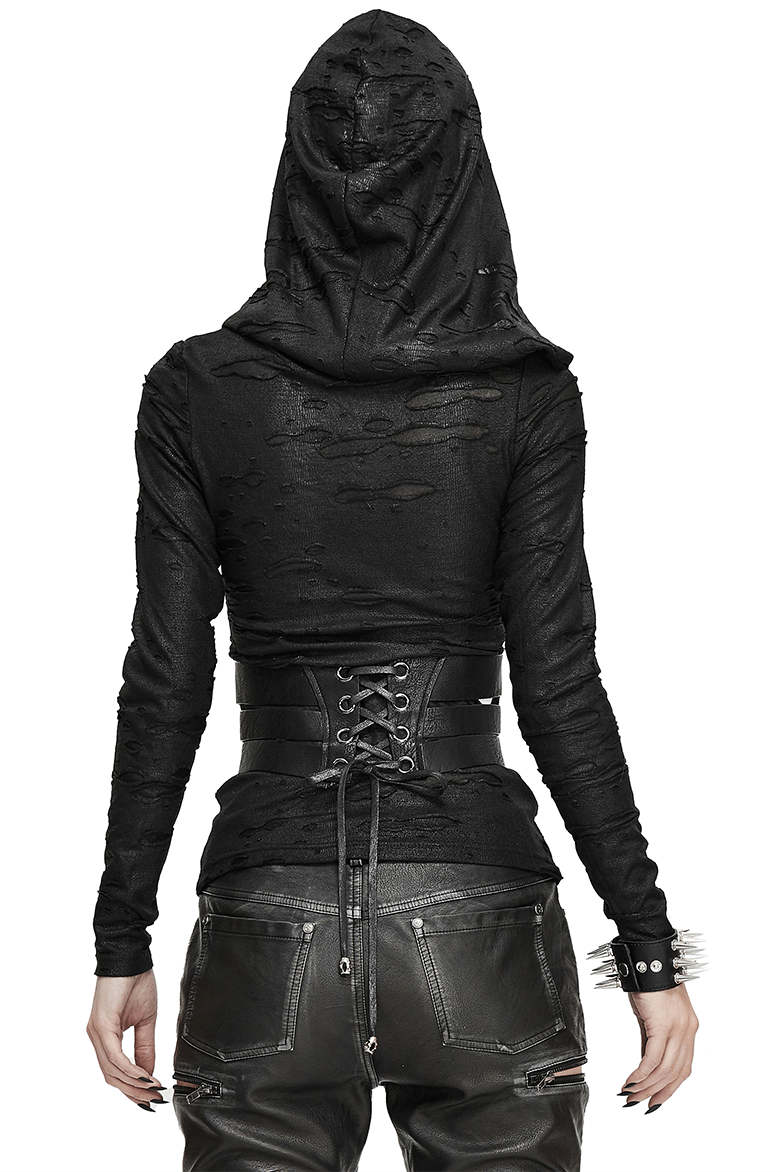 Women's PU Leather Belt Gothic style / Vintage Belts With Zipper on Front and Rivets - HARD'N'HEAVY