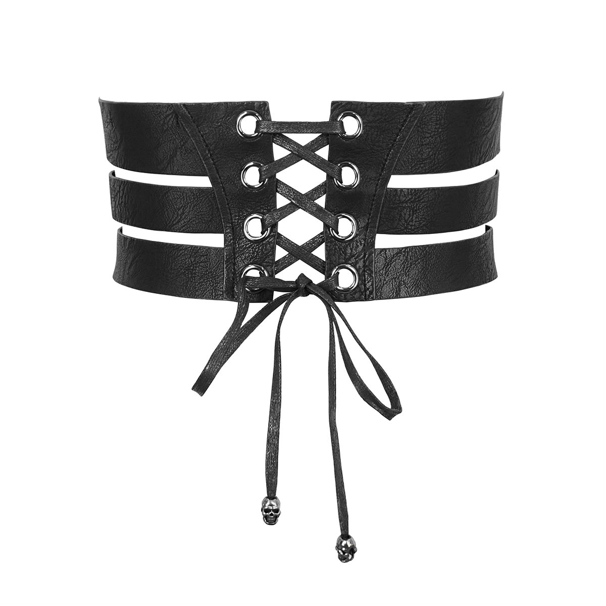 Gothic women's black PU leather corset belt with lace-up front and adjustable drawstrings for stylish fit.
