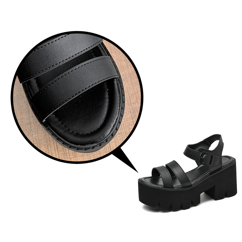 Women's PU Leather Black Platform Sandals With Buckles / Fashion High Heel Casual Shoes - HARD'N'HEAVY