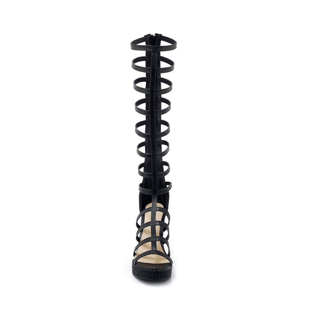 Women's PU Leather Knee High Sandals / High Heels Gladiator Sandals / Summer Strappy Shoes - HARD'N'HEAVY