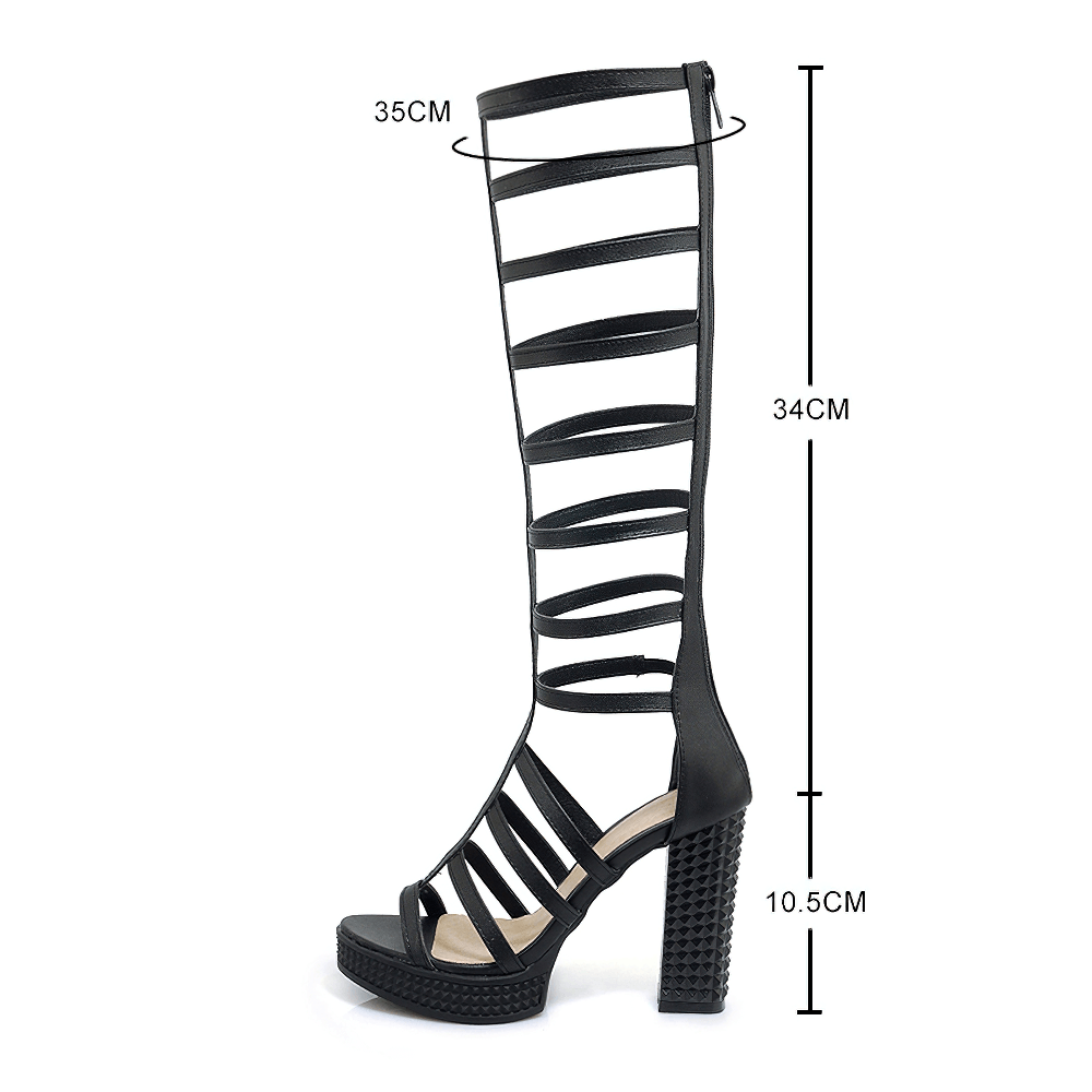 Women's PU Leather Knee High Sandals / High Heels Gladiator Sandals / Summer Strappy Shoes - HARD'N'HEAVY