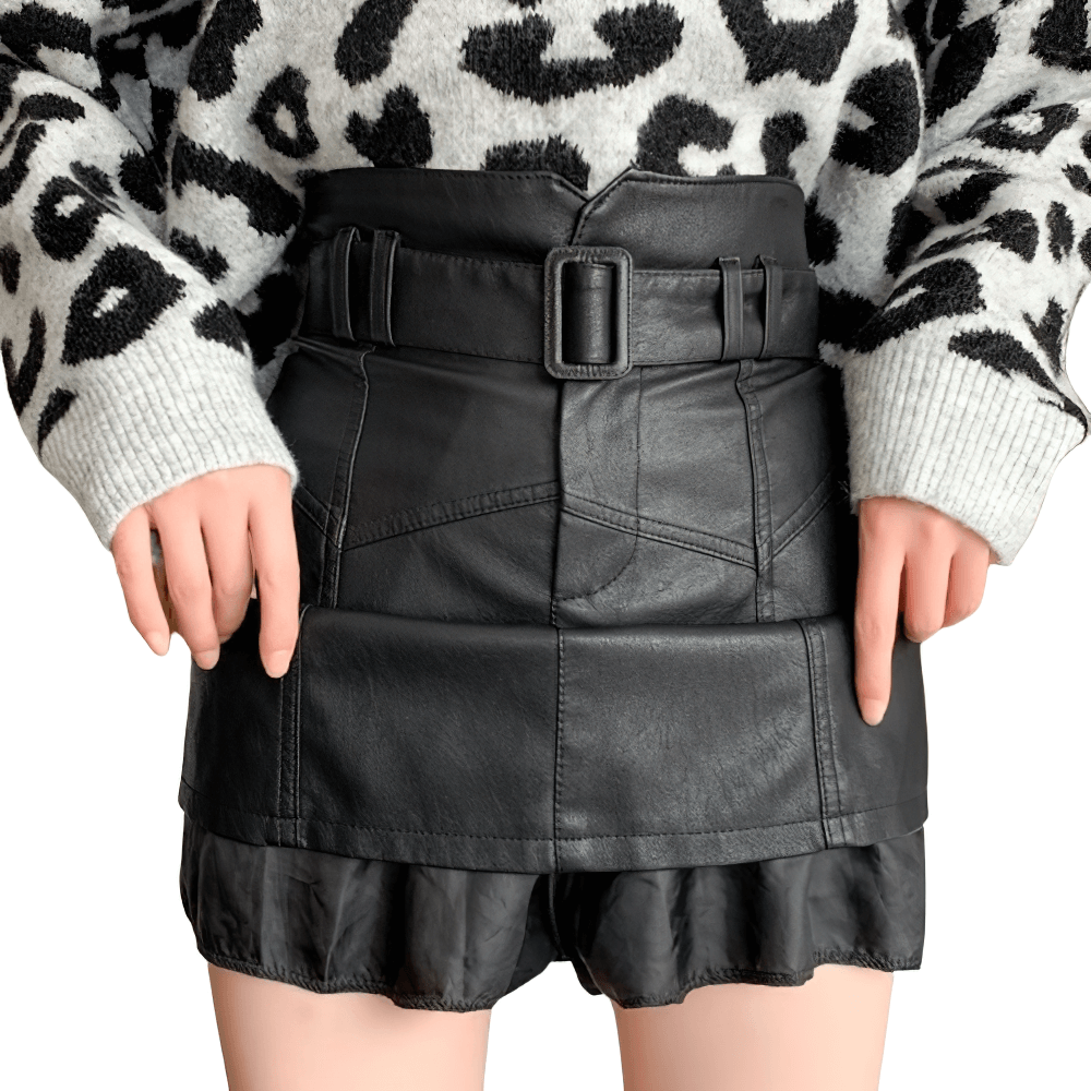 Women's PU Leather Slim Belt Skirt in Rock Style / High Waist Black Skinny Short Skirts - HARD'N'HEAVY