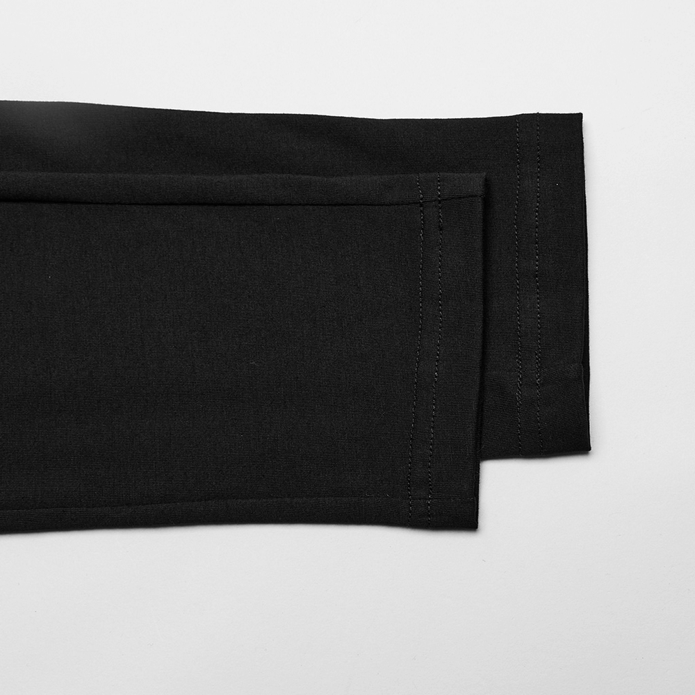 Close-up of Women's Punk Black Leggings showcasing the elastic waistband and sleek, fitted design.